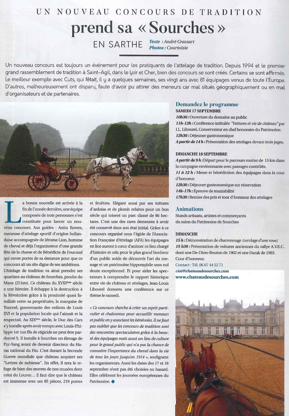 chateaudesourches - Attelages Magazine aout 2016